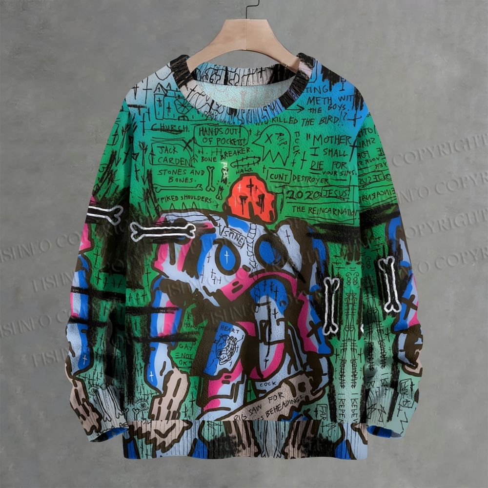 Jean-Michel Basquiat Style Graffiti Crew Neck Sweater
