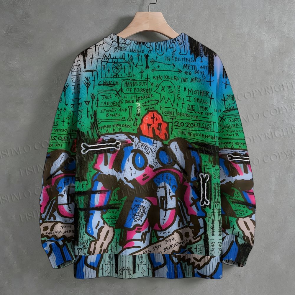 Jean-Michel Basquiat Style Graffiti Crew Neck Sweater
