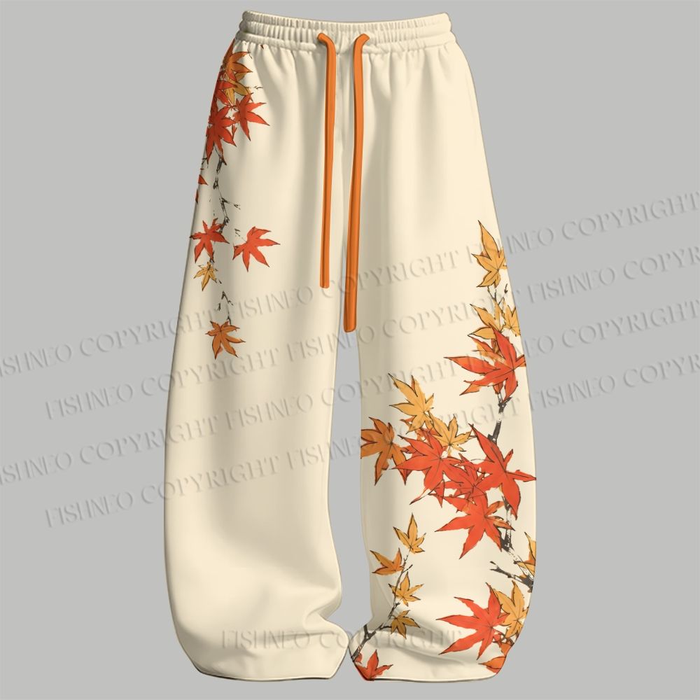Men's Vintage Bird in Maple Leaves Sleeveless Tank Top & Elasticated Trousers pants Two-Piece Streetwear Set