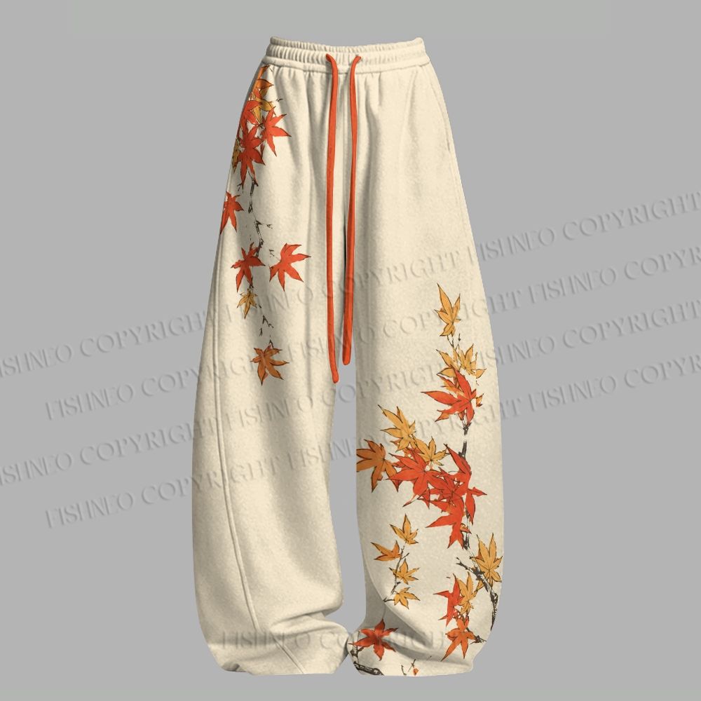 Vintage Bird in Maple Leaves Tight Casual Camisole Tops & Elasticated Trousers Two-Piece Set