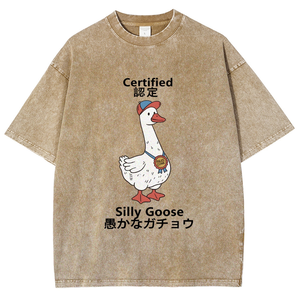 Certified Funny Silly Goose  Washed T-Shirt