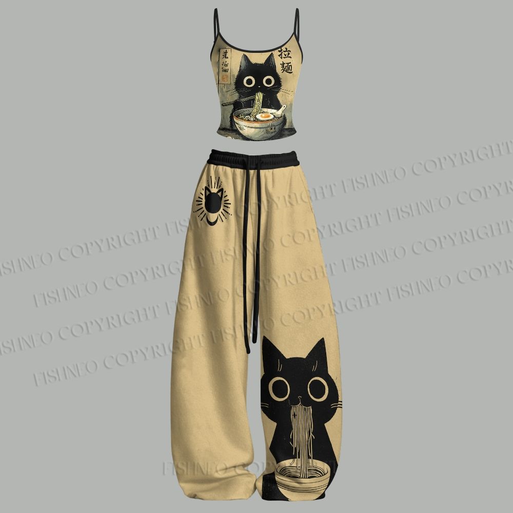 Ramen Cat Top & Elasticated Trousers Two-Piece Set