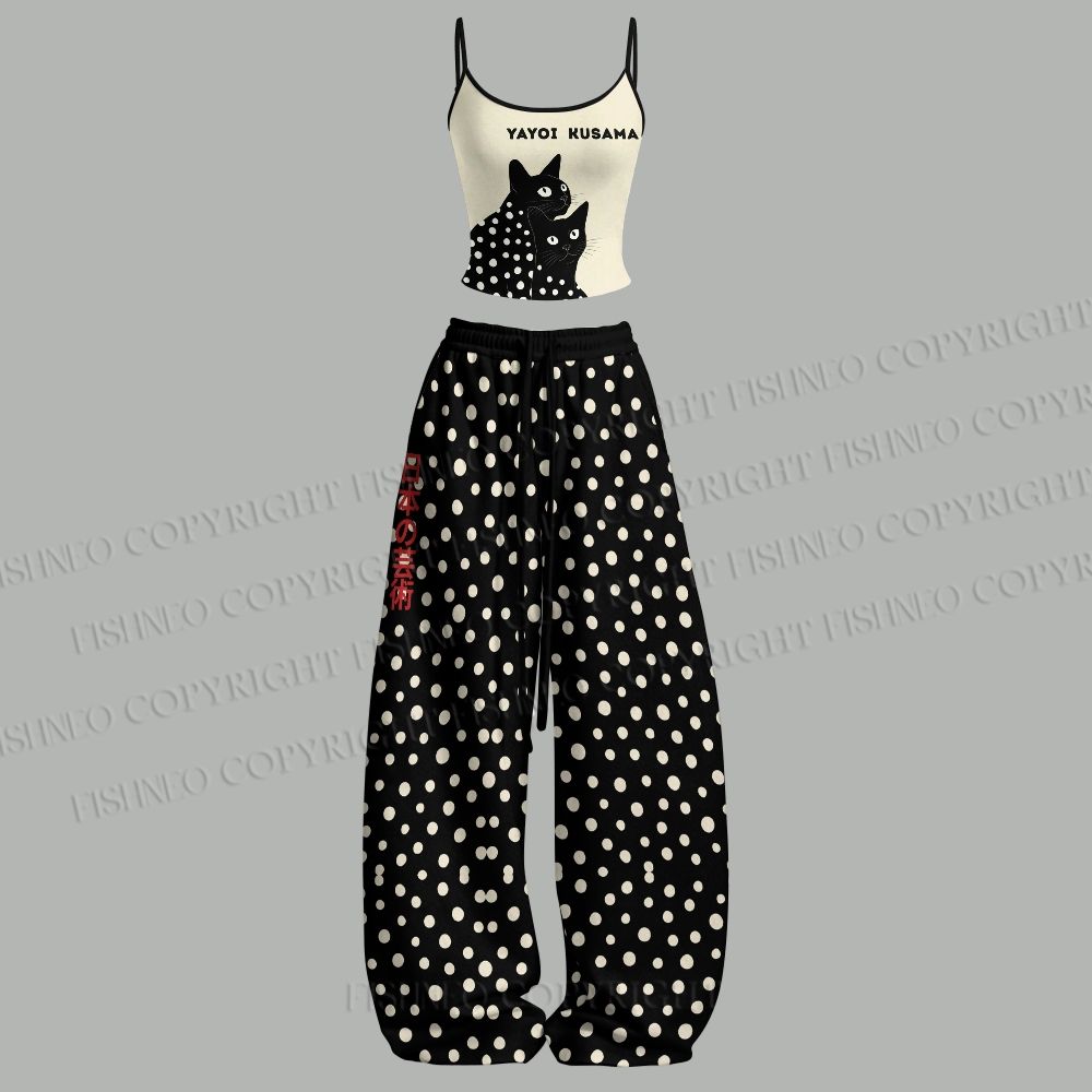 Yayoi Kusama Black Cat Top & Elasticated Trousers Two-Piece Set