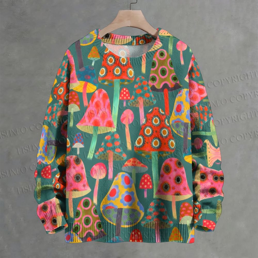 Multicolor Mushrooms Crew Neck Sweater