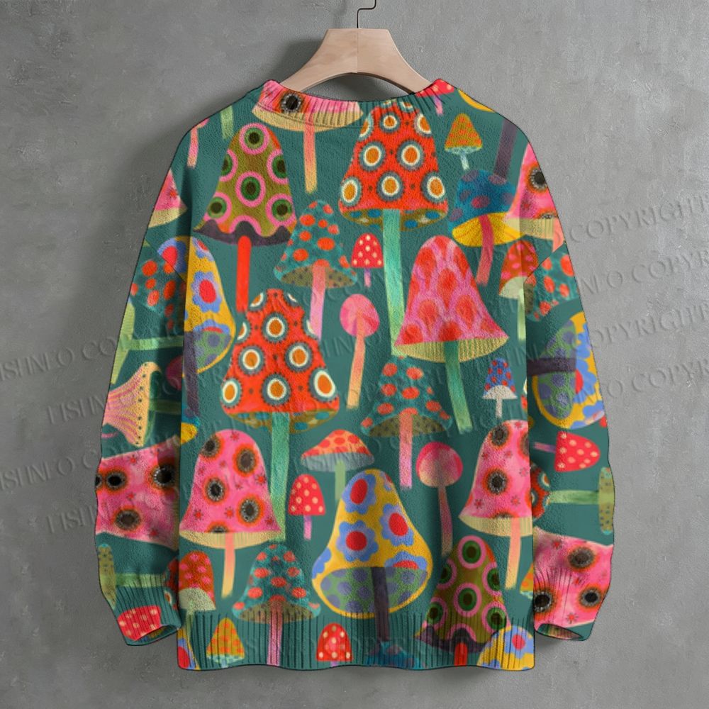 Multicolor Mushrooms Crew Neck Sweater