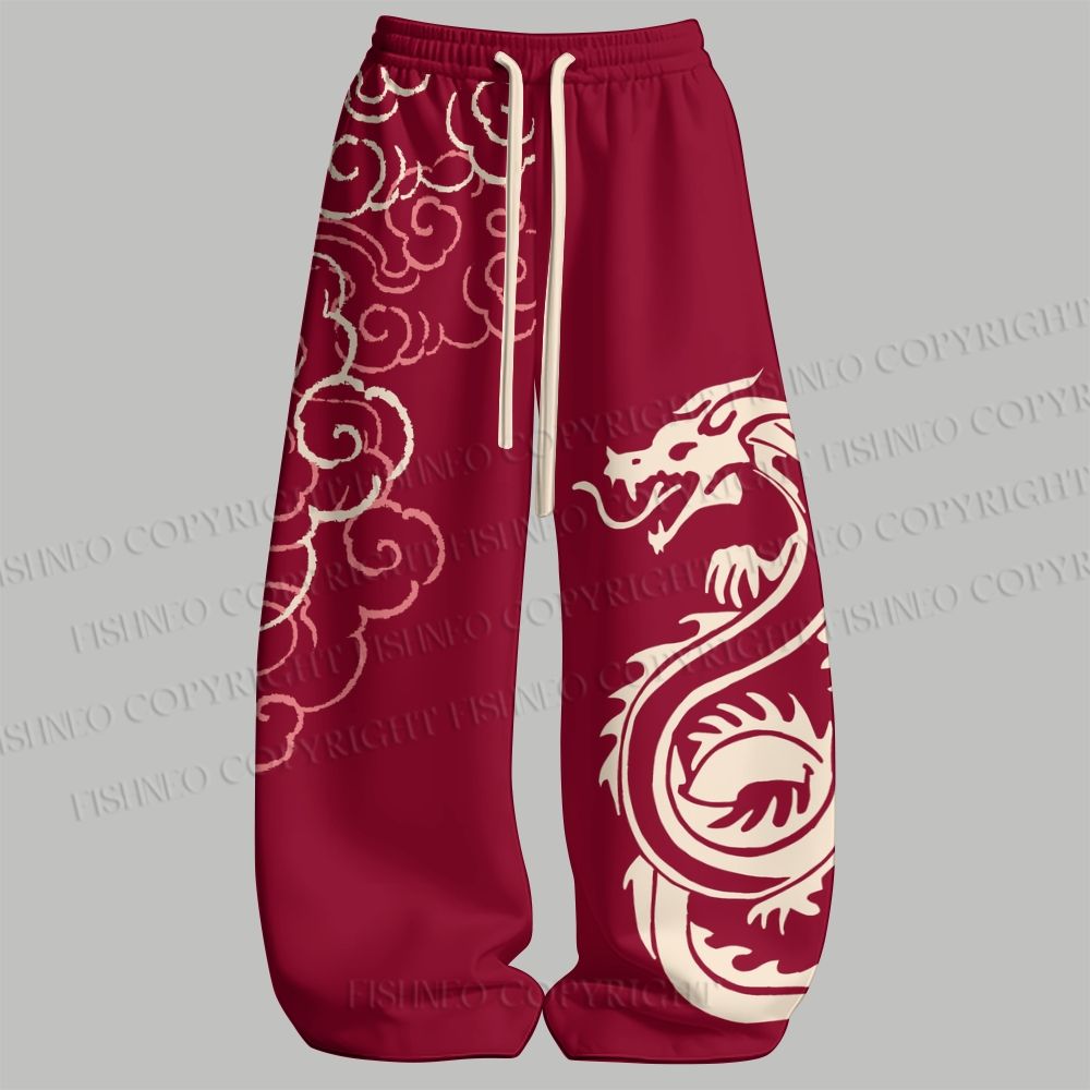 Men's Pink White Dragon Sculpture Sleeveless Tank Top & Elasticated Trousers pants Two-Piece Streetwear Set