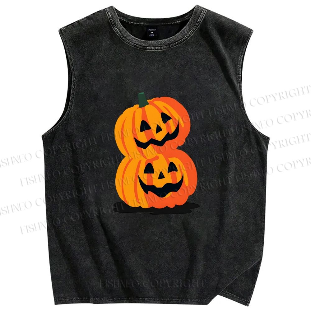 Unisex Halloween Pumpkins Printed Washed Tank Top