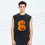 Unisex Halloween Pumpkins Printed Washed Tank Top