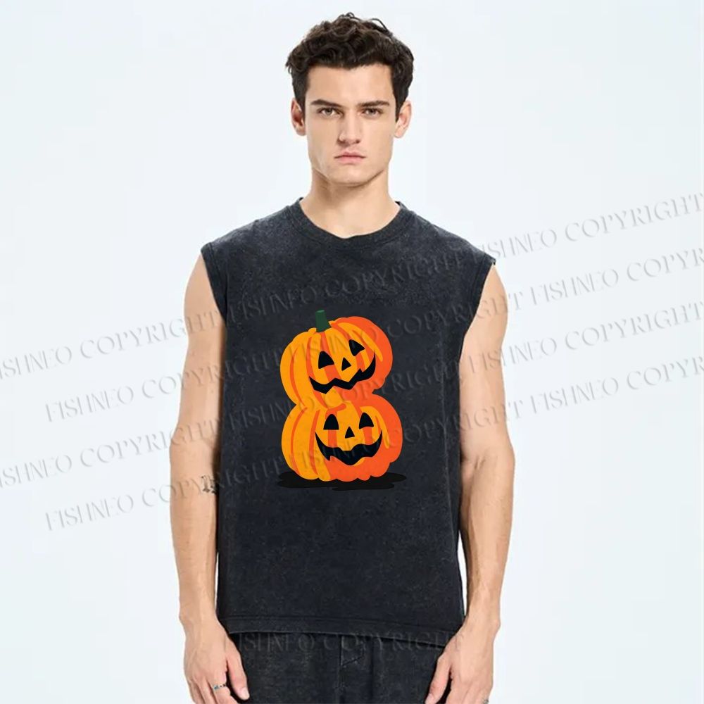 Unisex Halloween Pumpkins Printed Washed Tank Top