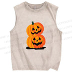 Unisex Halloween Pumpkins Printed Washed Tank Top