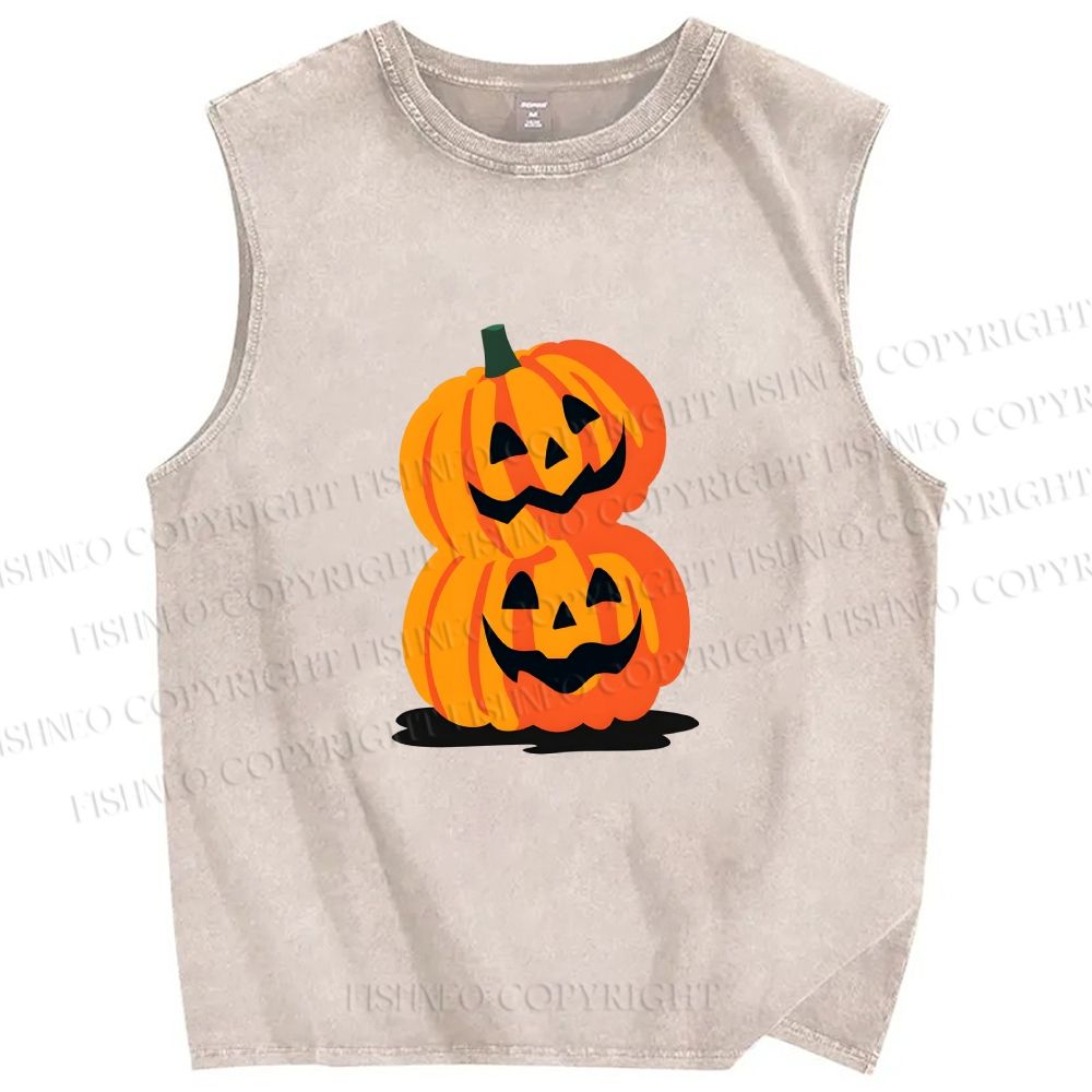 Unisex Halloween Pumpkins Printed Washed Tank Top