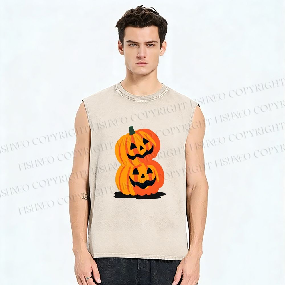 Unisex Halloween Pumpkins Printed Washed Tank Top