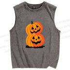 Unisex Halloween Pumpkins Printed Washed Tank Top