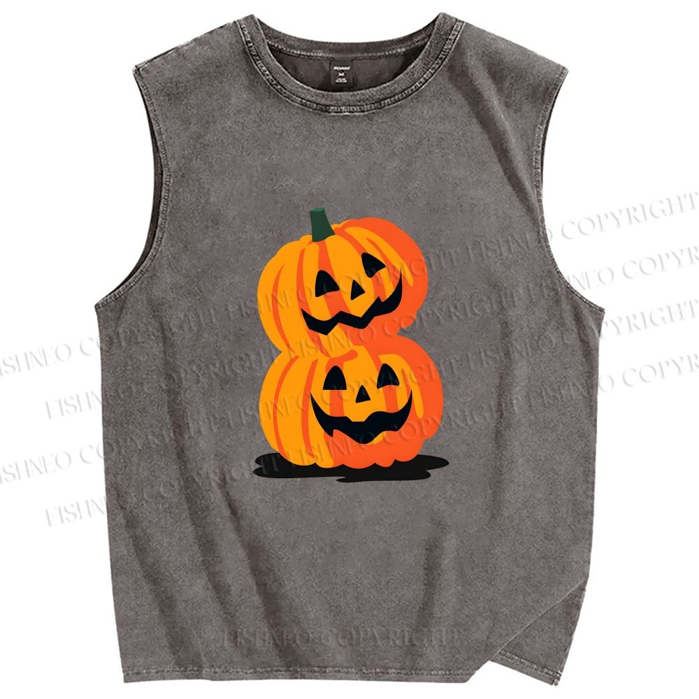 Unisex Halloween Pumpkins Printed Washed Tank Top
