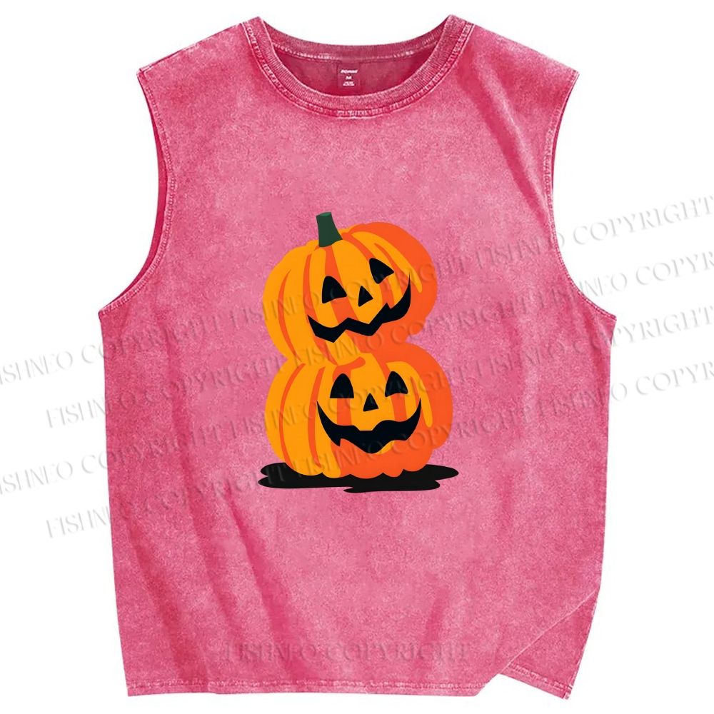 Unisex Halloween Pumpkins Printed Washed Tank Top