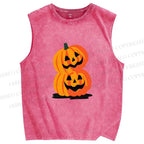 Unisex Halloween Pumpkins Printed Washed Tank Top