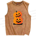 Unisex Halloween Pumpkins Printed Washed Tank Top