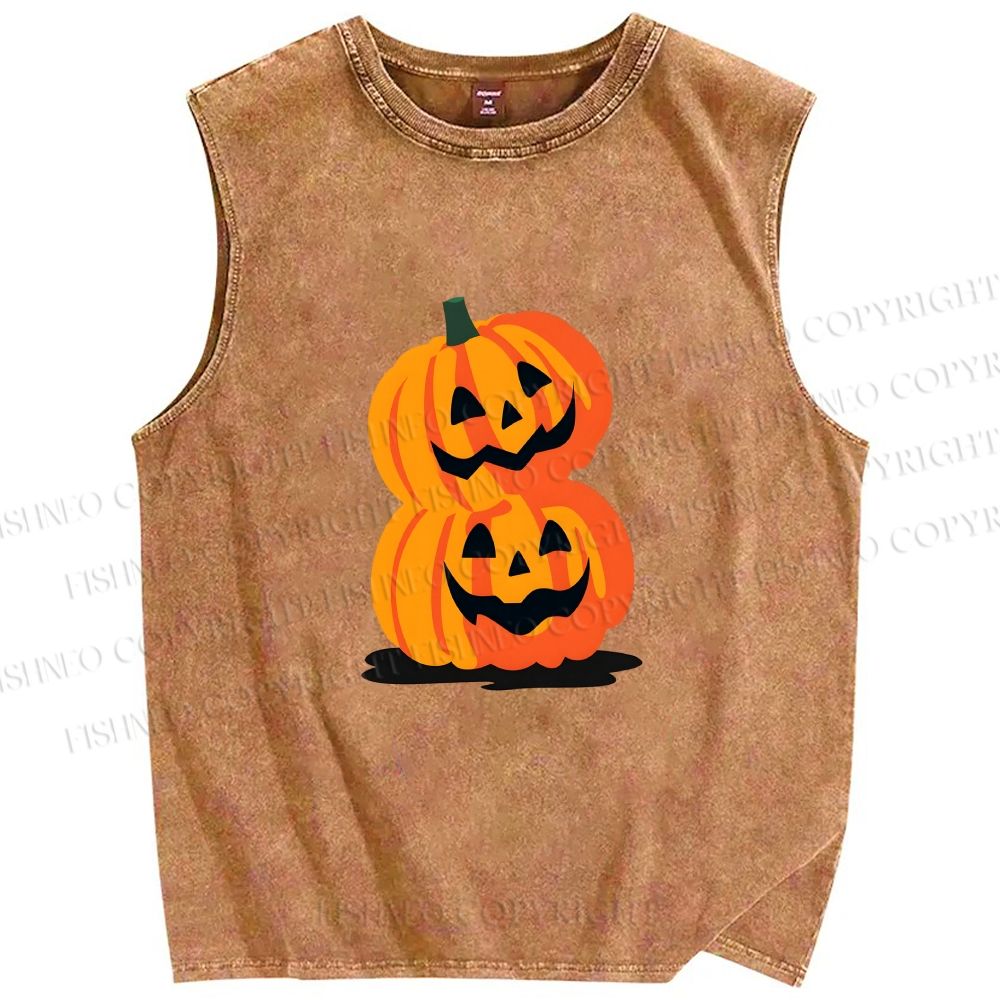 Unisex Halloween Pumpkins Printed Washed Tank Top