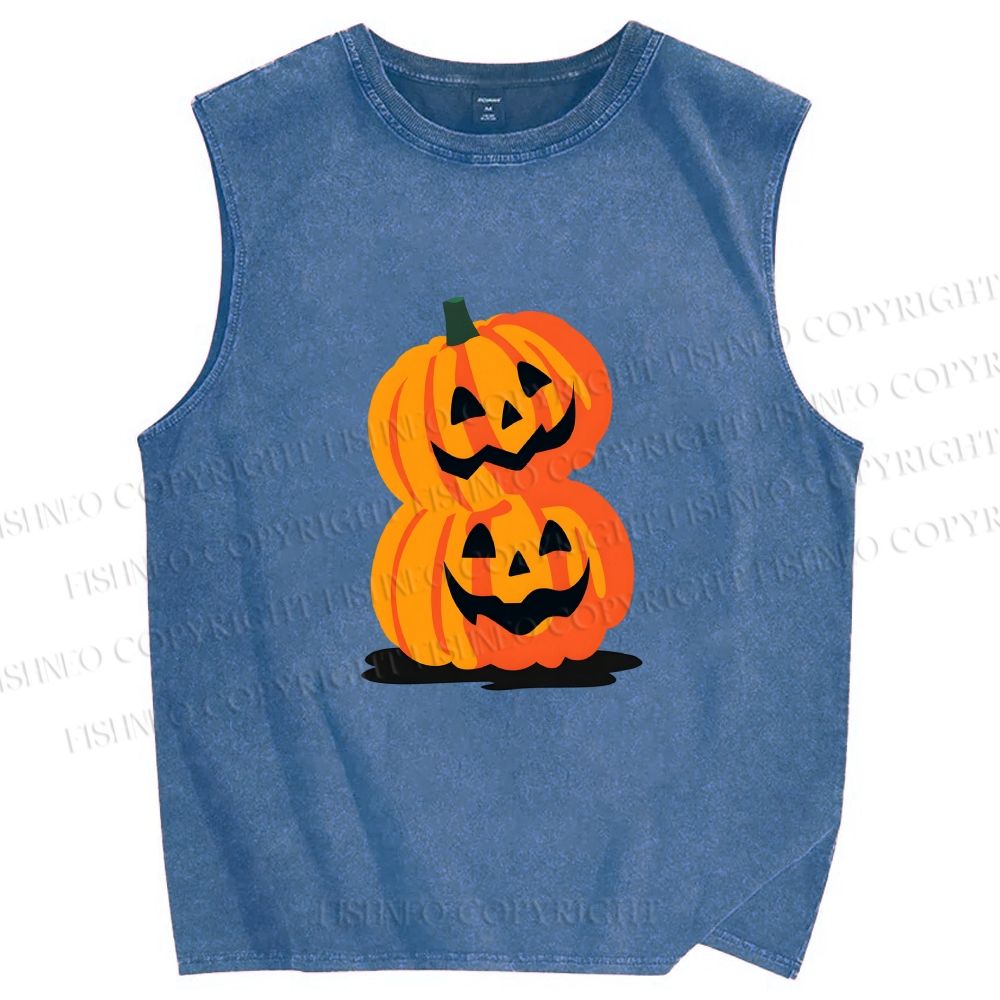 Unisex Halloween Pumpkins Printed Washed Tank Top