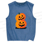 Unisex Halloween Pumpkins Printed Washed Tank Top
