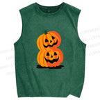 Unisex Halloween Pumpkins Printed Washed Tank Top