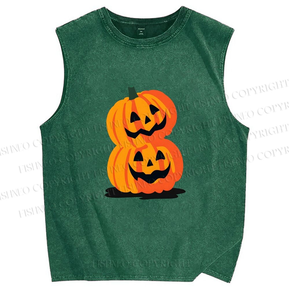 Unisex Halloween Pumpkins Printed Washed Tank Top