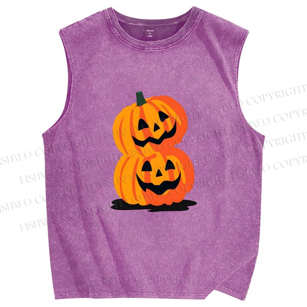 Unisex Halloween Pumpkins Printed Washed Tank Top