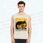 Unisex Klimt Black Cat Printed Washed Tank Top