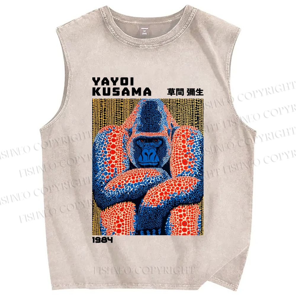 Unisex Yayoi Kusama Gorilla Printed Washed Tank Top