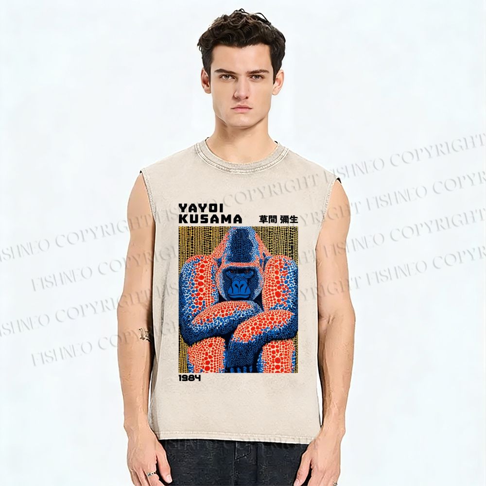 Unisex Yayoi Kusama Gorilla Printed Washed Tank Top