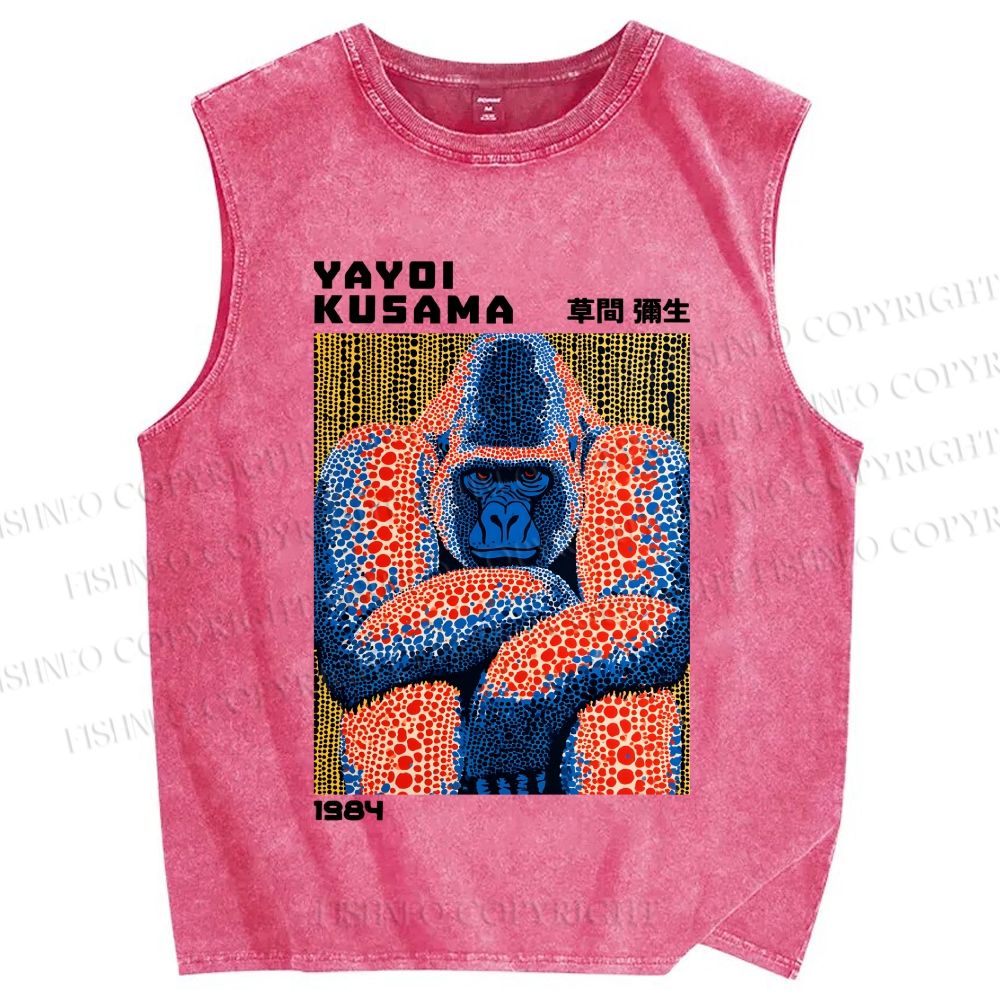 Unisex Yayoi Kusama Gorilla Printed Washed Tank Top