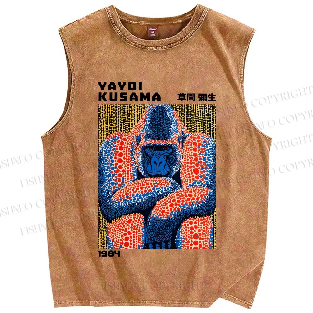 Unisex Yayoi Kusama Gorilla Printed Washed Tank Top