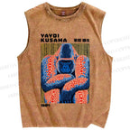 Unisex Yayoi Kusama Gorilla Printed Washed Tank Top