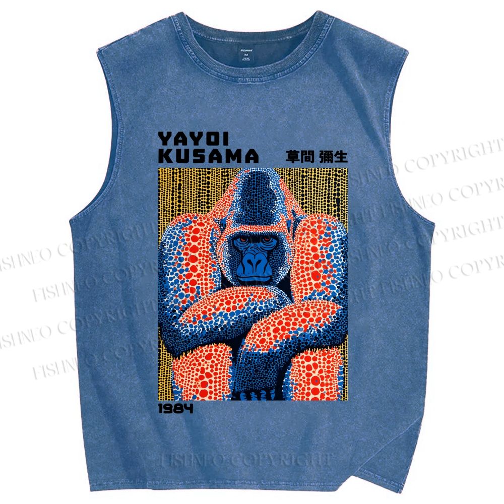 Unisex Yayoi Kusama Gorilla Printed Washed Tank Top