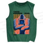 Unisex Yayoi Kusama Gorilla Printed Washed Tank Top