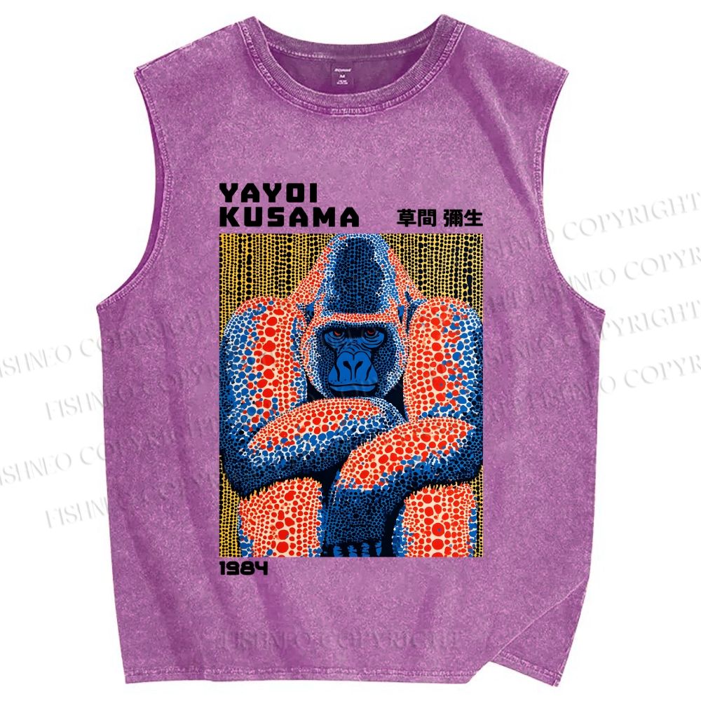 Unisex Yayoi Kusama Gorilla Printed Washed Tank Top