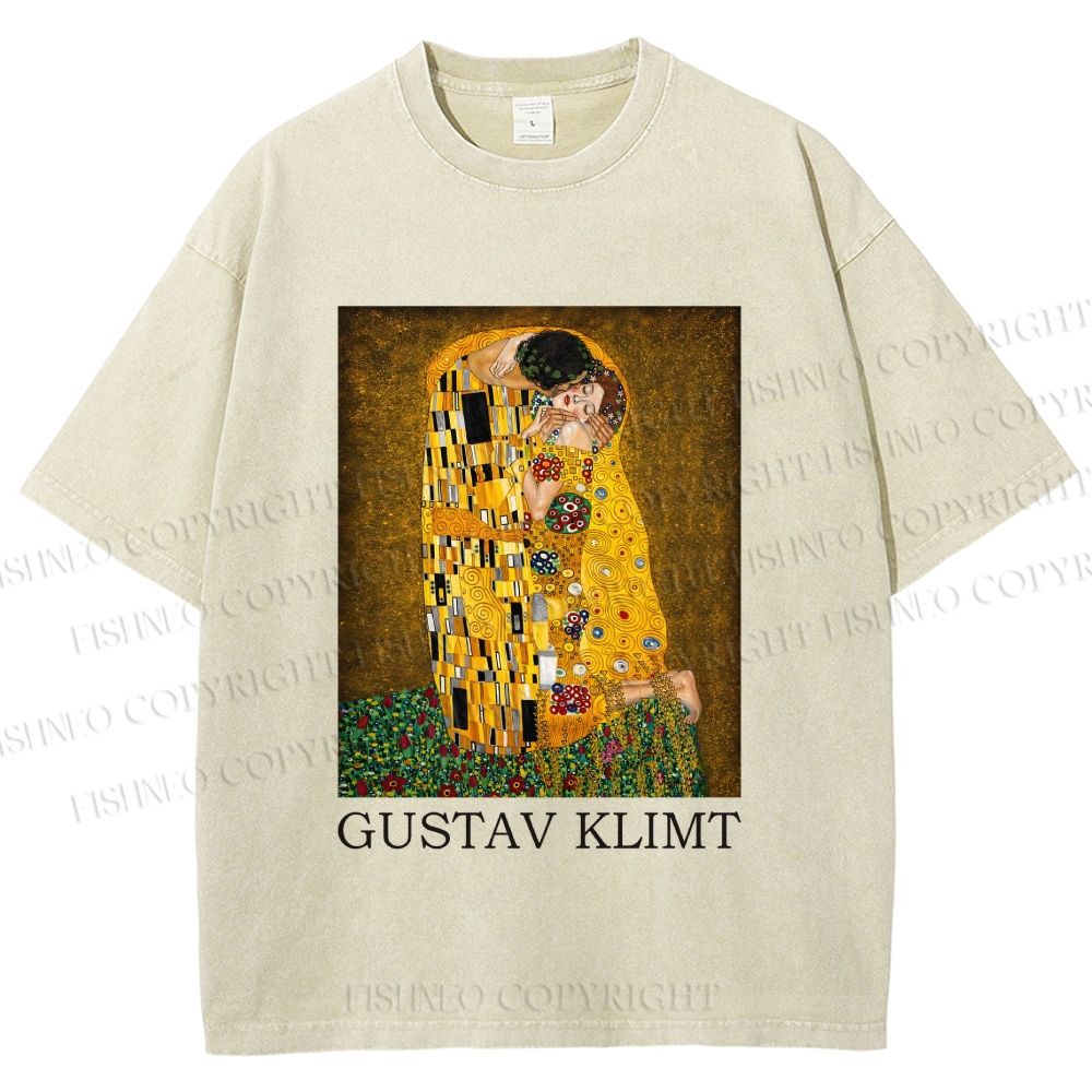 Unisex Klimt The Kiss Printed Washed Tee