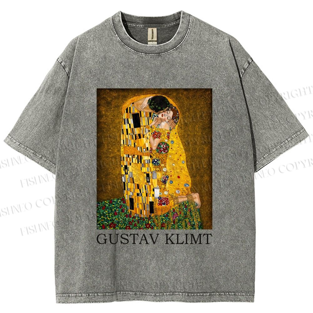 Unisex Klimt The Kiss Printed Washed Tee