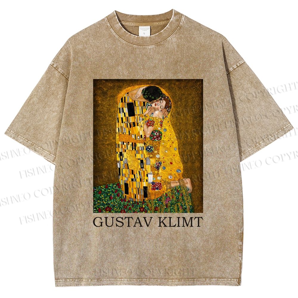 Unisex Klimt The Kiss Printed Washed Tee