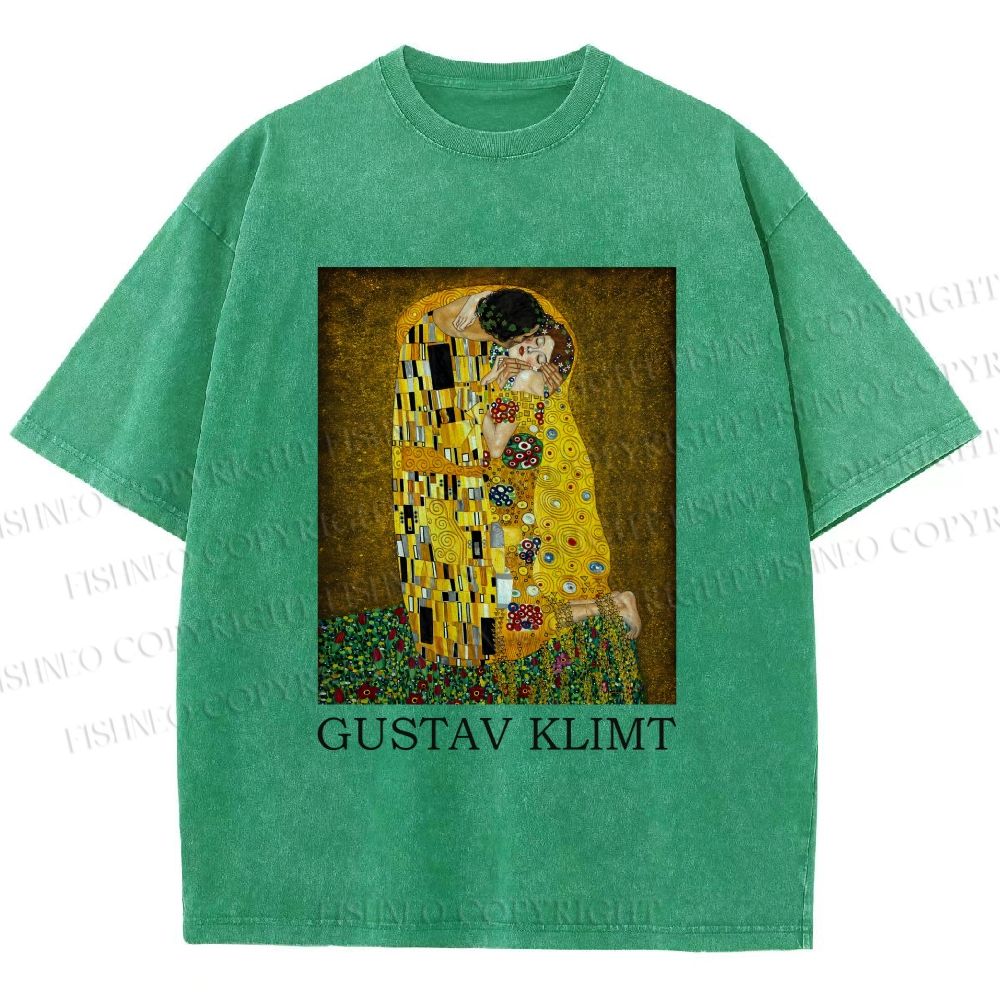 Unisex Klimt The Kiss Printed Washed Tee