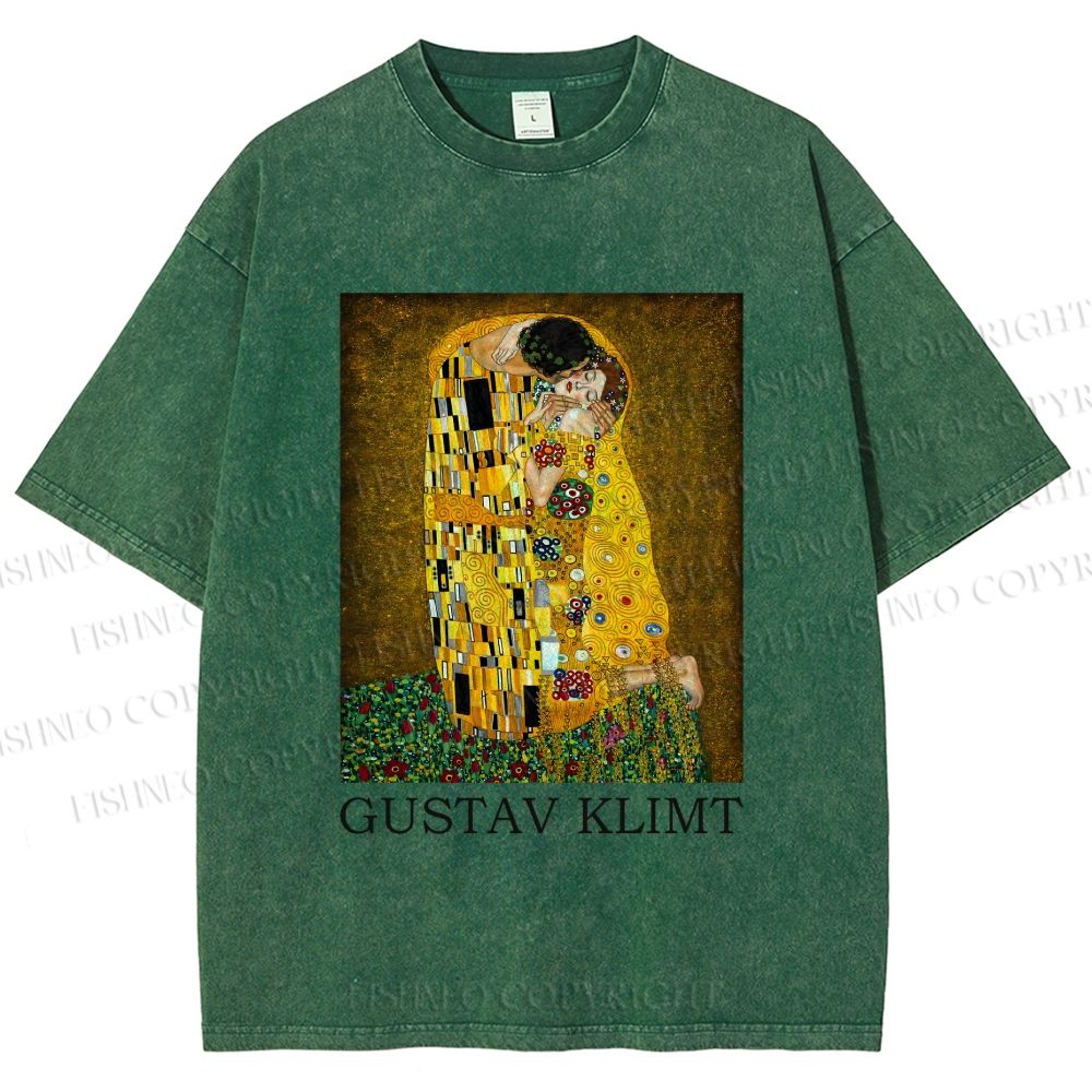 Unisex Klimt The Kiss Printed Washed Tee