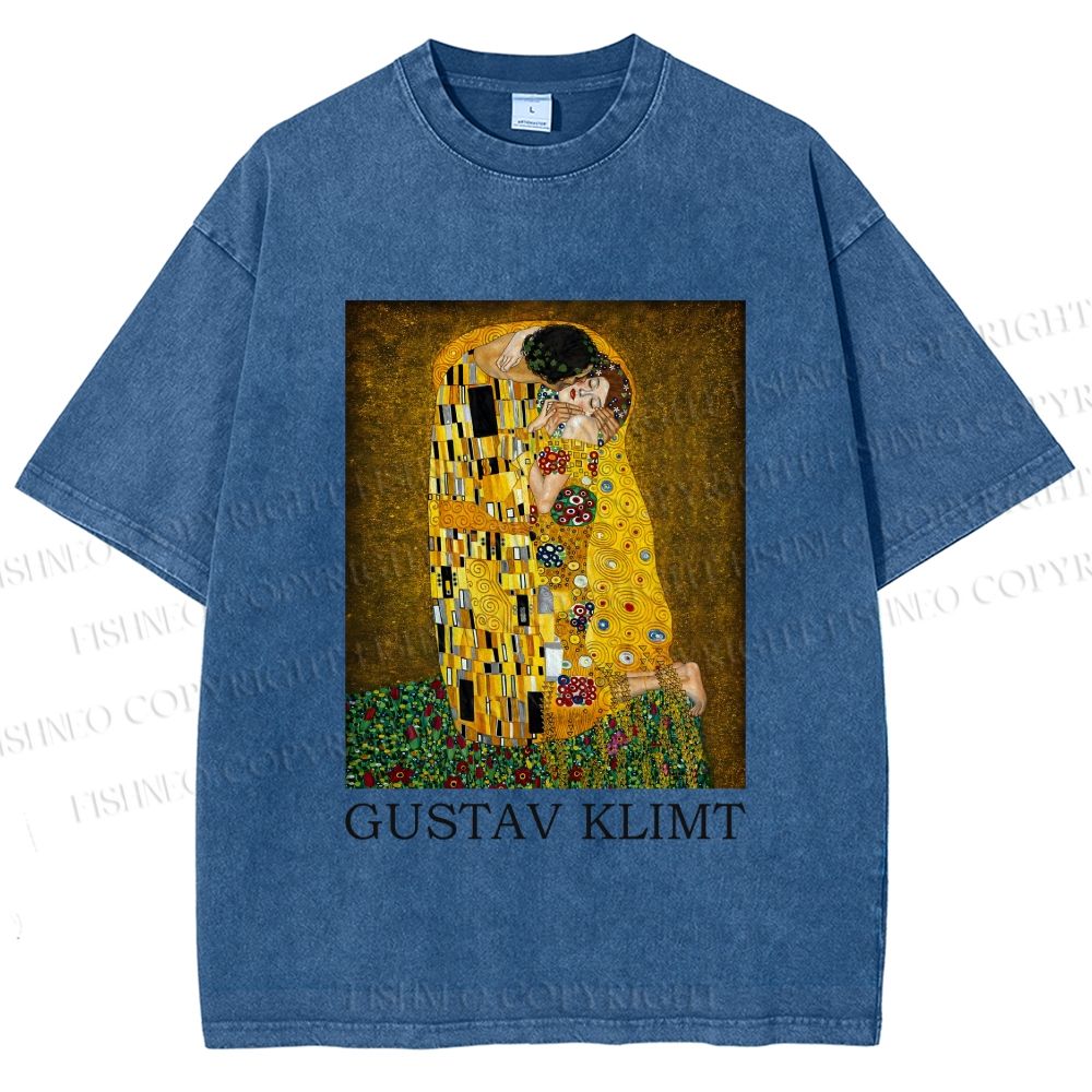 Unisex Klimt The Kiss Printed Washed Tee