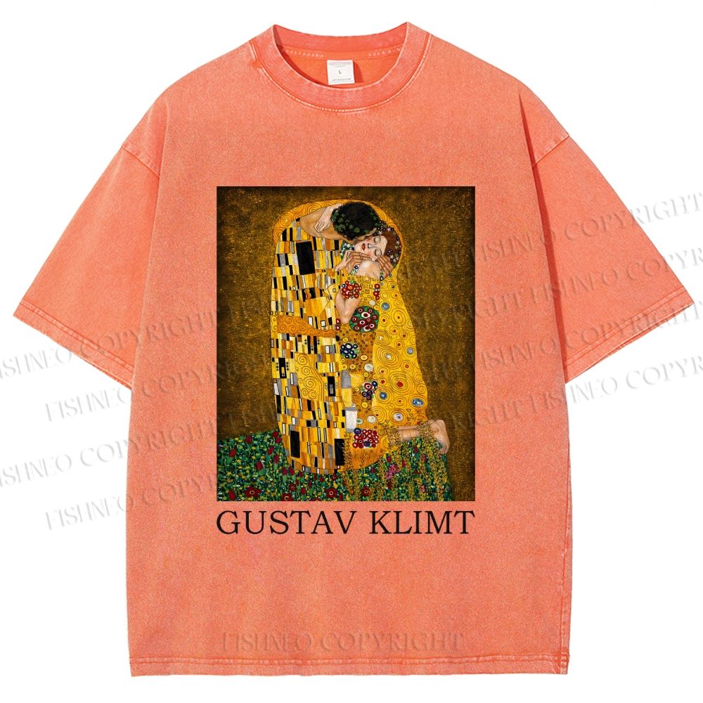Unisex Klimt The Kiss Printed Washed Tee