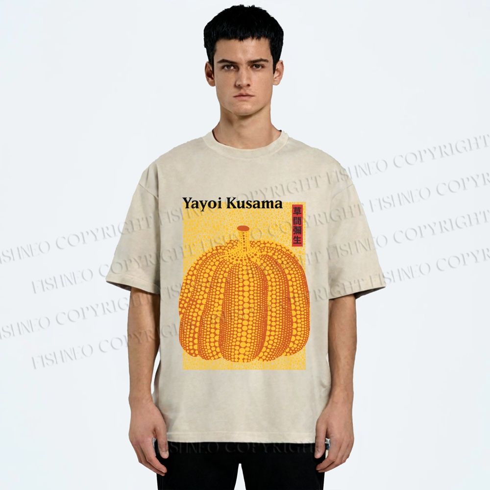 Unisex Yayoi Kusama Pumpkin Printed Washed Tee