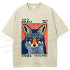 Unisex Yayoi Kusama Blue Fox Printed Washed Tee