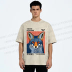 Unisex Yayoi Kusama Blue Fox Printed Washed Tee