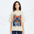 Unisex Yayoi Kusama Blue Fox Printed Washed Tee