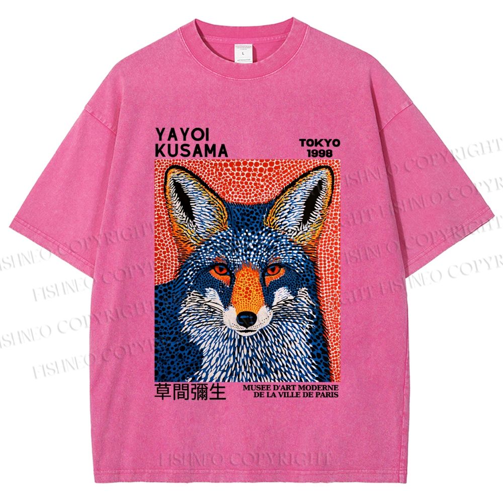 Unisex Yayoi Kusama Blue Fox Printed Washed Tee
