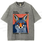 Unisex Yayoi Kusama Blue Fox Printed Washed Tee