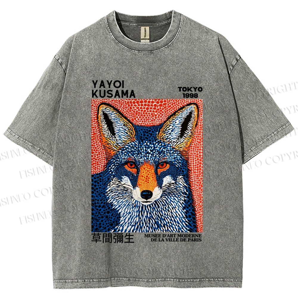 Unisex Yayoi Kusama Blue Fox Printed Washed Tee